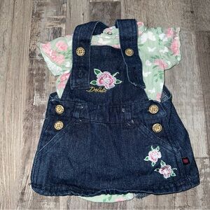 dELiA*s Blue Denim Overalls with Floral Embroidery